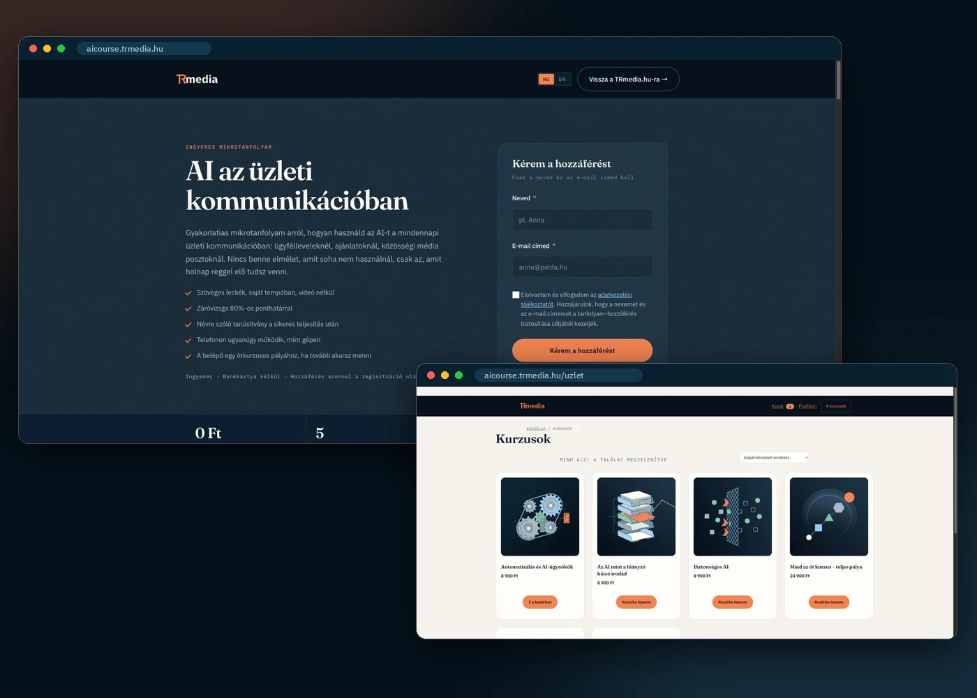 Az aicourse.trmedia.hu élő kurzusplatformja